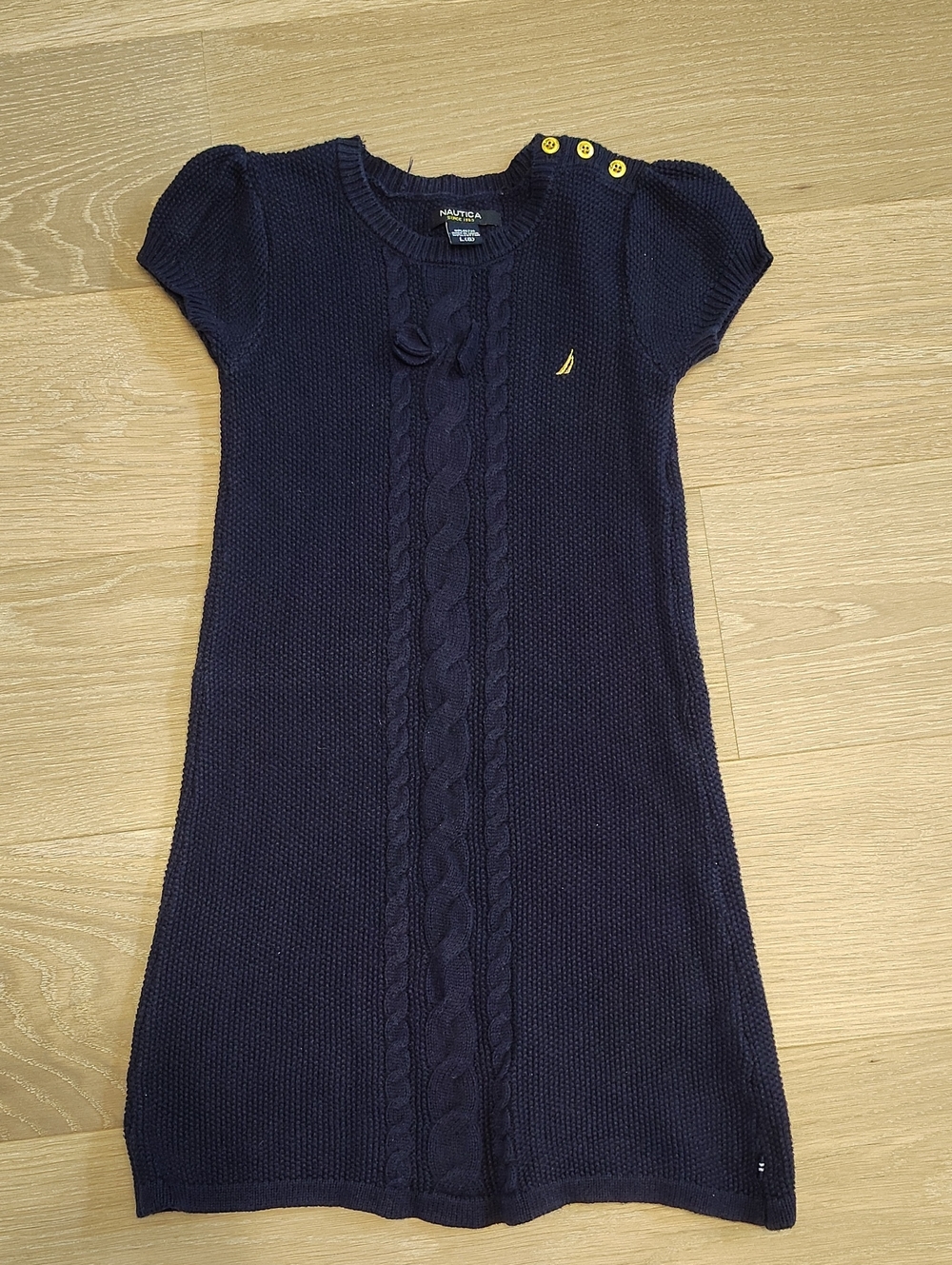Nautica Navy Knit Cable-Front Dress with Gold Buttons